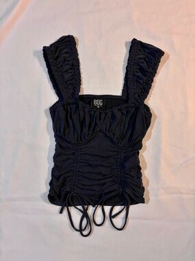 BDG Dark Navy Blue Ruched Square-Neck Tank Top